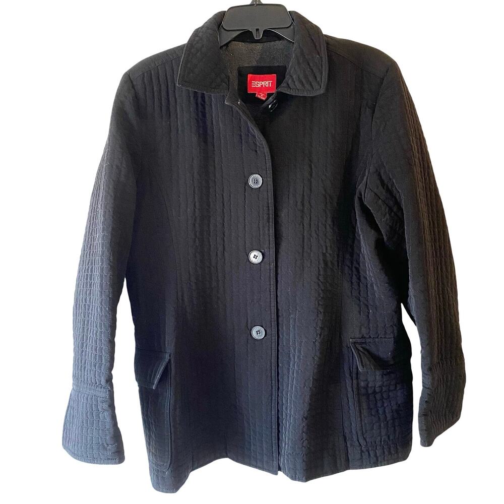 VTG Esprit Quilted Jacket Coat SZ L Black Cottagecore Y2K 90’s